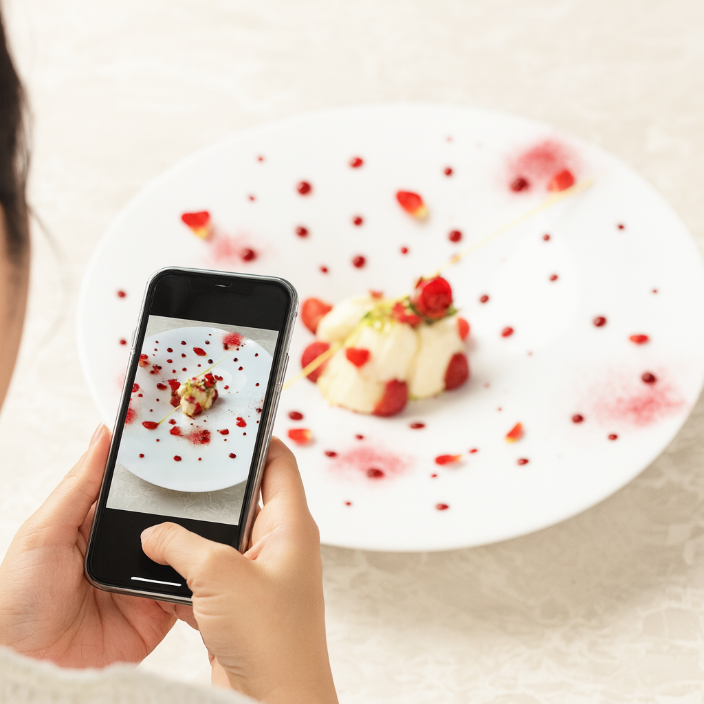 写真映えする華やかな料理の盛り付け（SNS投稿のイメージ）